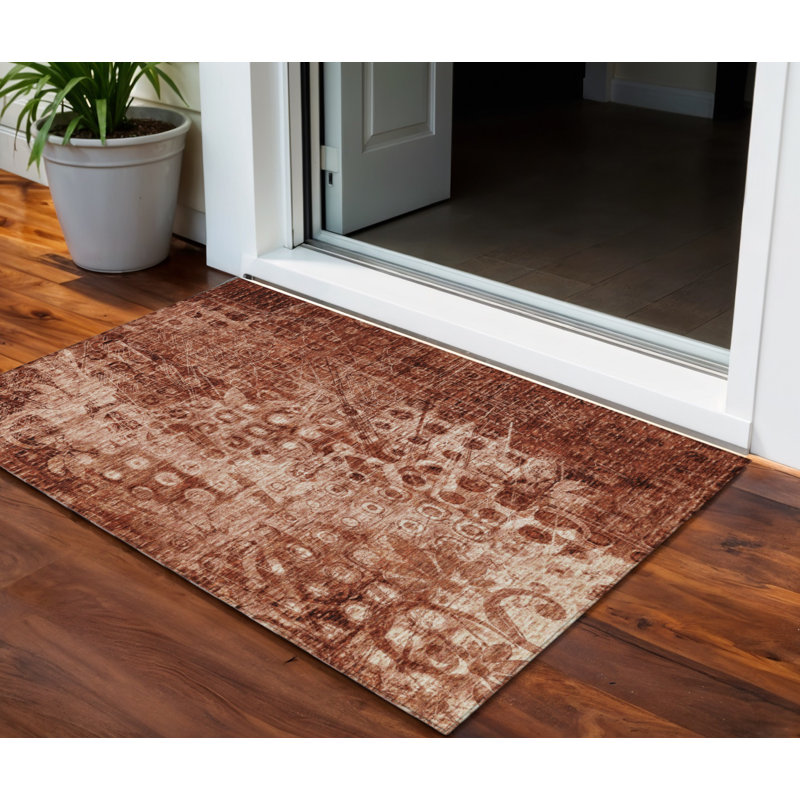 Tapis intérieur lavable antidérapant 3 pi x 5 pi orange Ikat