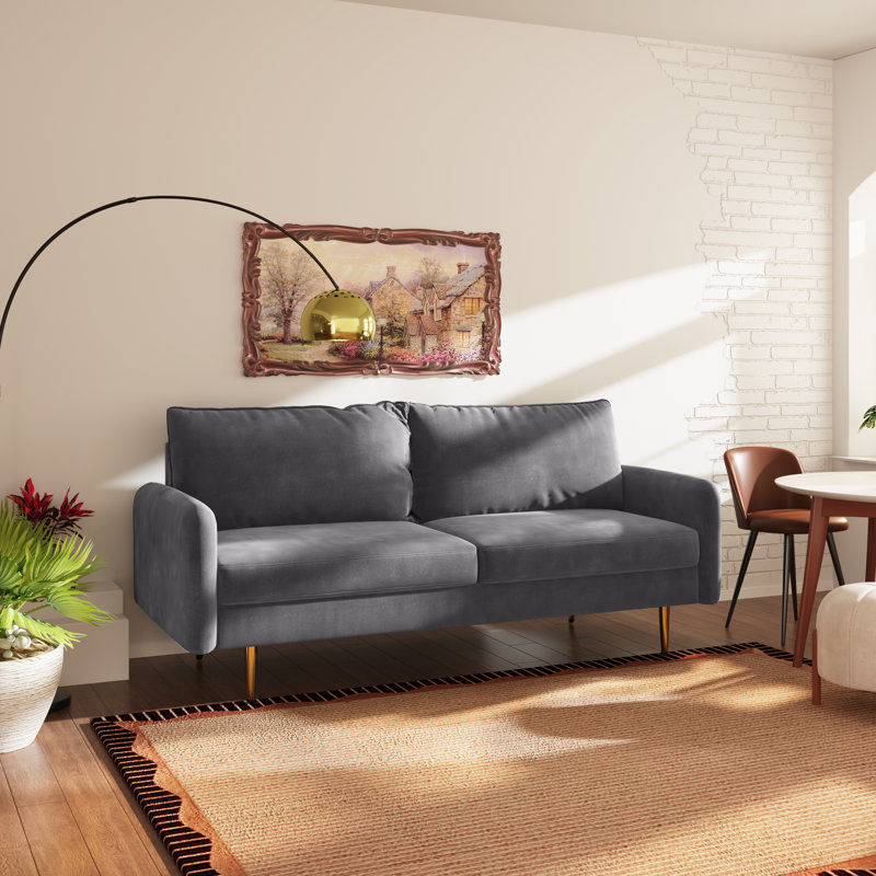 Canapé rembourré 70 po Siniard, Velours gris, H 33,07 po x l 71,65 po x P 36,69 po