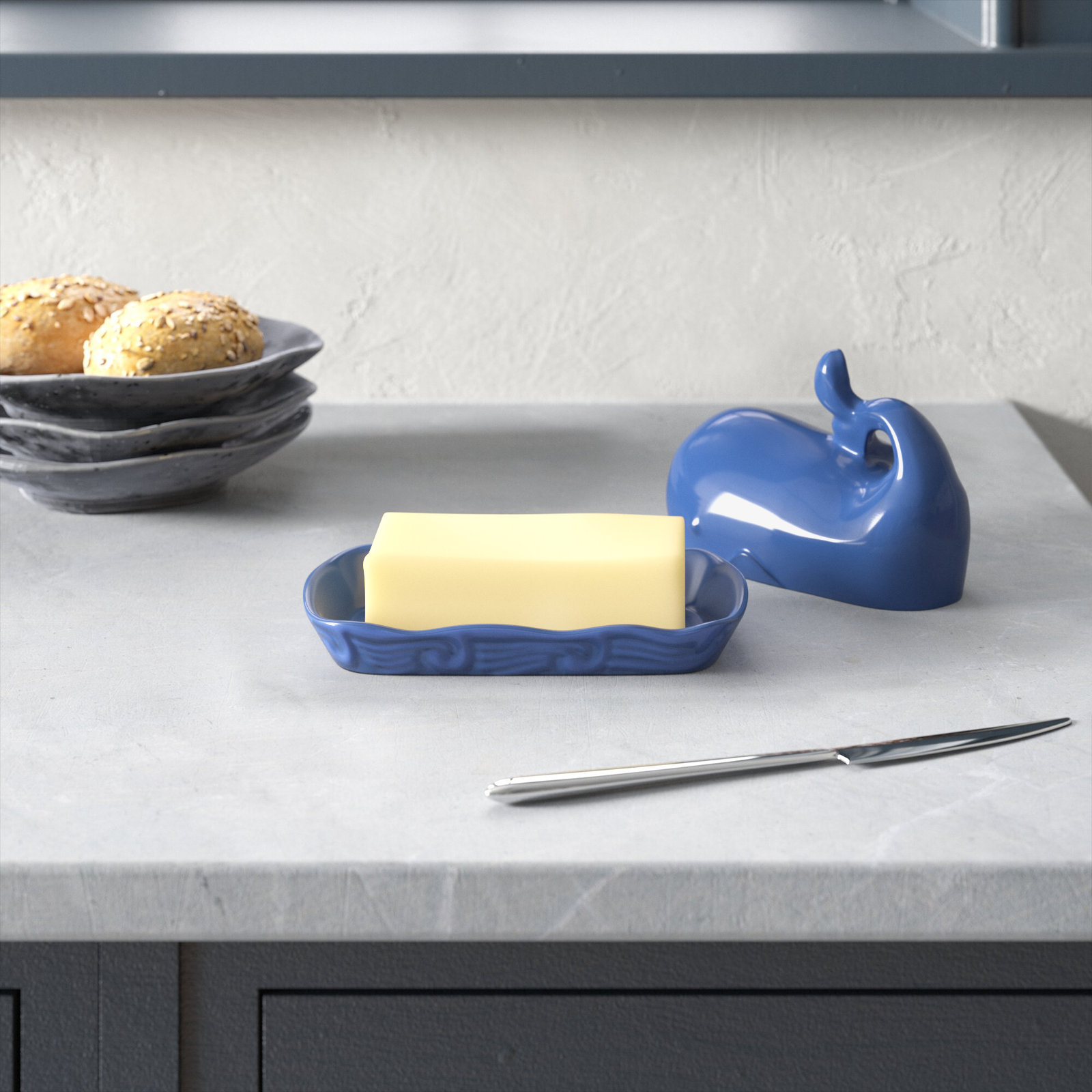 Leonida Novelty Ceramic Butter Dish, Navy Blue