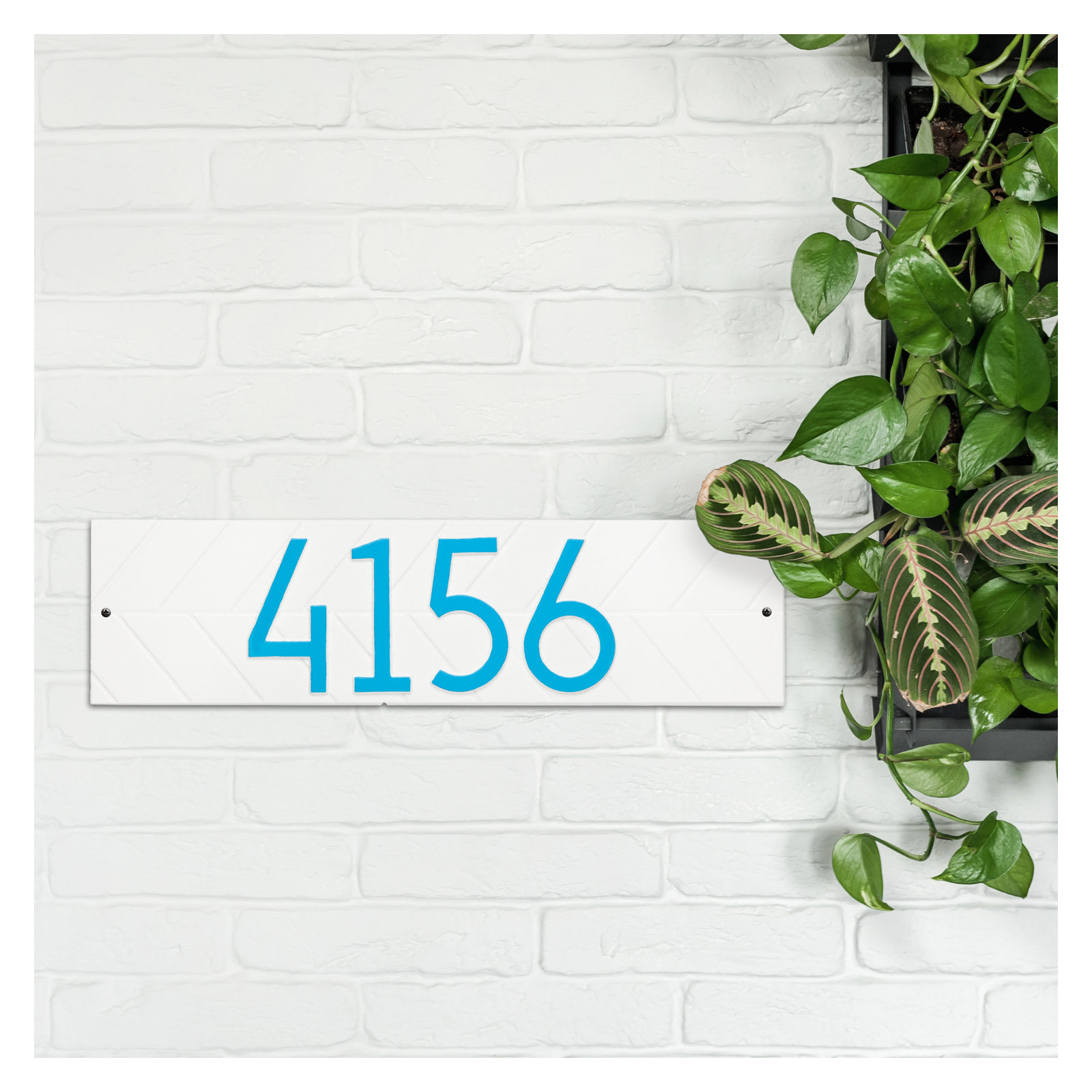 Mid-century Modern Herringbone Wall Plaque, White/Aruba Blue, Yes