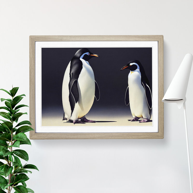 XH1022-6879X Penguins - Single Picture Frame Print, Oak Framed, 46cm H x 64cm W x 2cm D