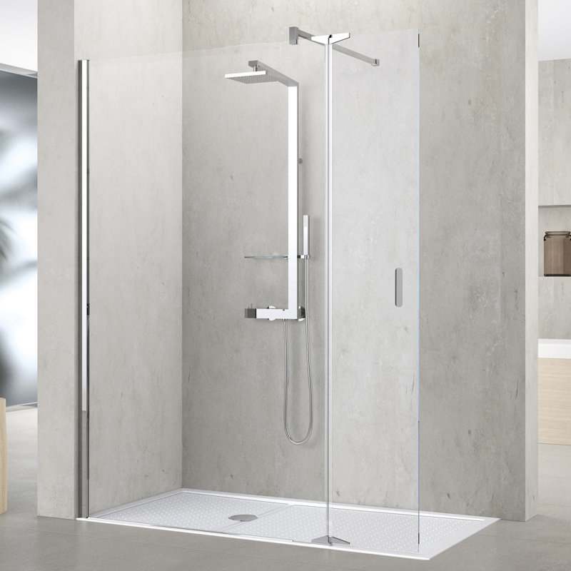 Kuadra Slab Semi-Frameless Walk In Glass Screens with Clear Glass, 2000 mm x 1370 mm