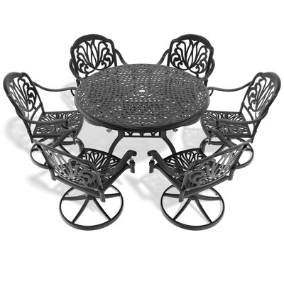 Ensemble de salle à manger 5 pièces en fonte d'aluminium résistant aux intempéries, comprenant 4 chaises pivotantes et une table ronde de 122 cm (48,03 po).