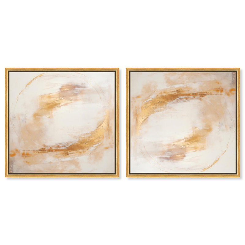 Golden Orb I Set Canvas Warm Boho Abstracts by Art Remedy, 13" H x 13" W, Gold Framed