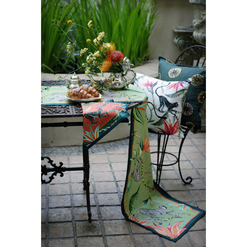 Ardmore 'Monkey Paradise' Cotton Runner, Chalk, 94" x 16"