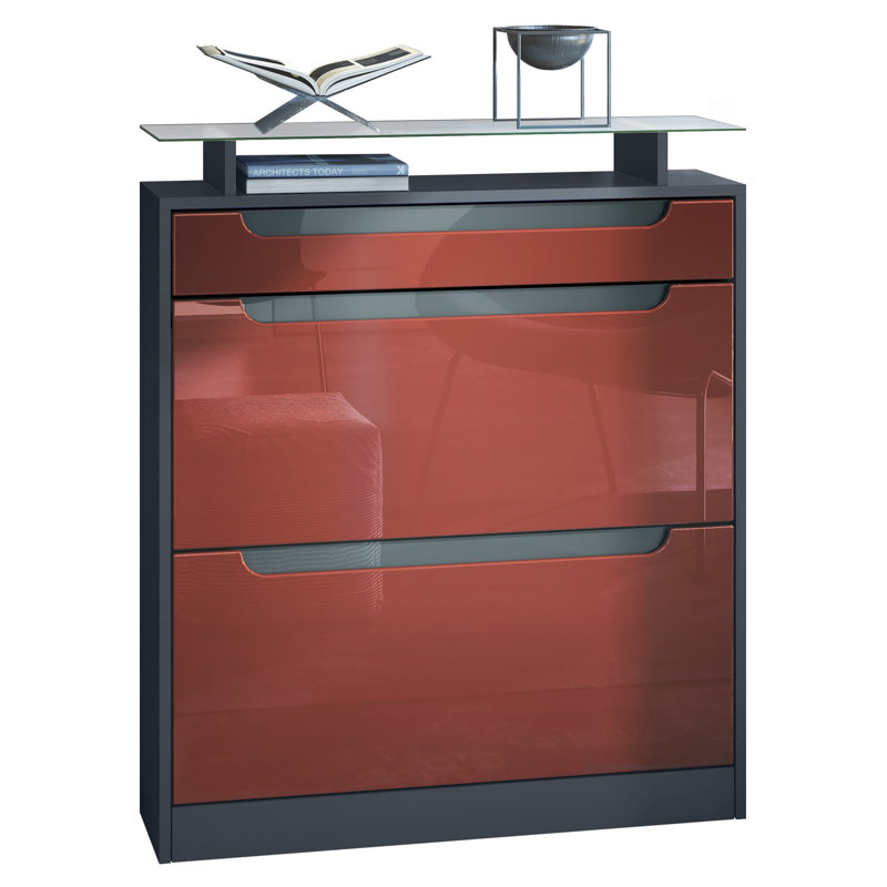 16 Pair Shoe Storage Cabinet, Bordeaux/Dark Grey