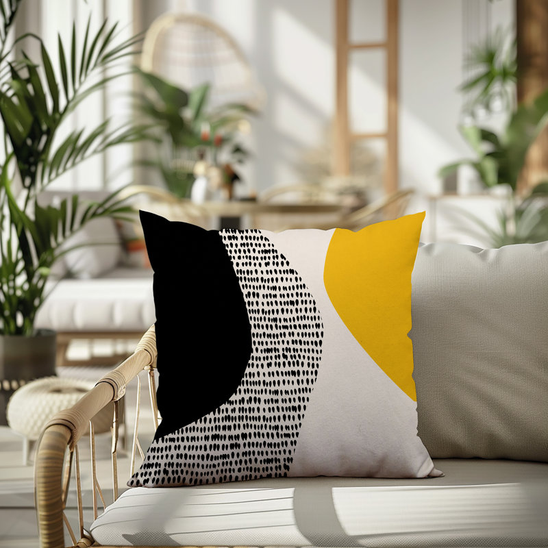 Coussin carré intérieur / extérieur pia, 19"H x 19"W, Jaune / noir / blanc cassé