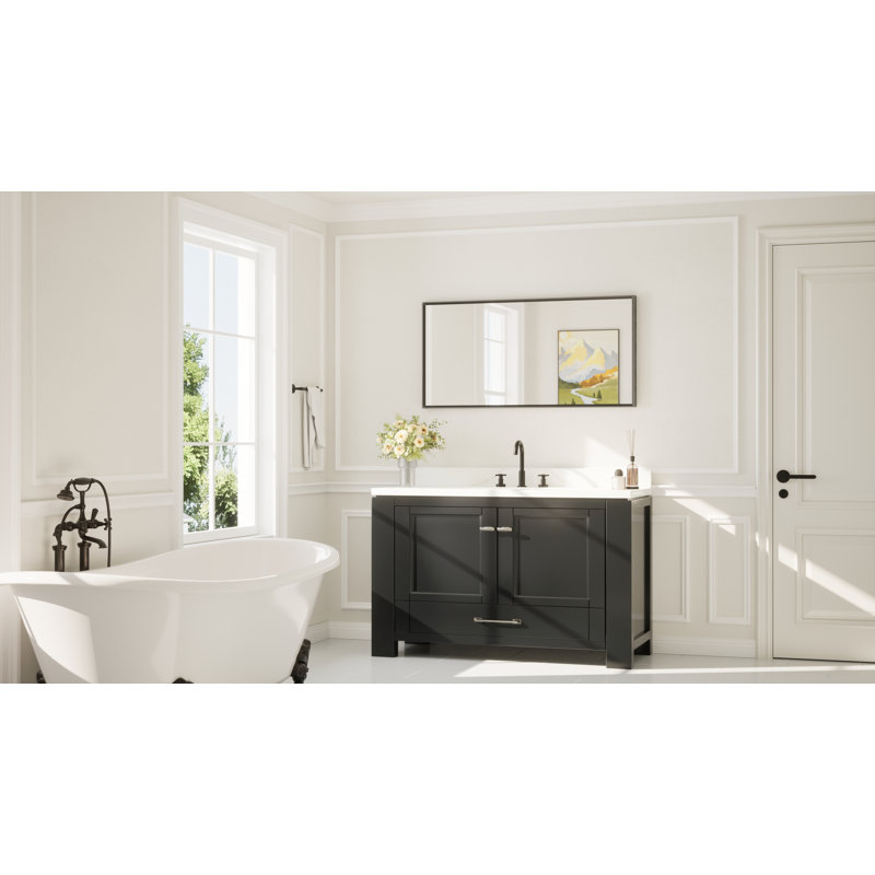 Bathroom Vanity Mirror with Aluminum Frame and Tempered Glass, Matte Black, Rectangle, 48" x 24"