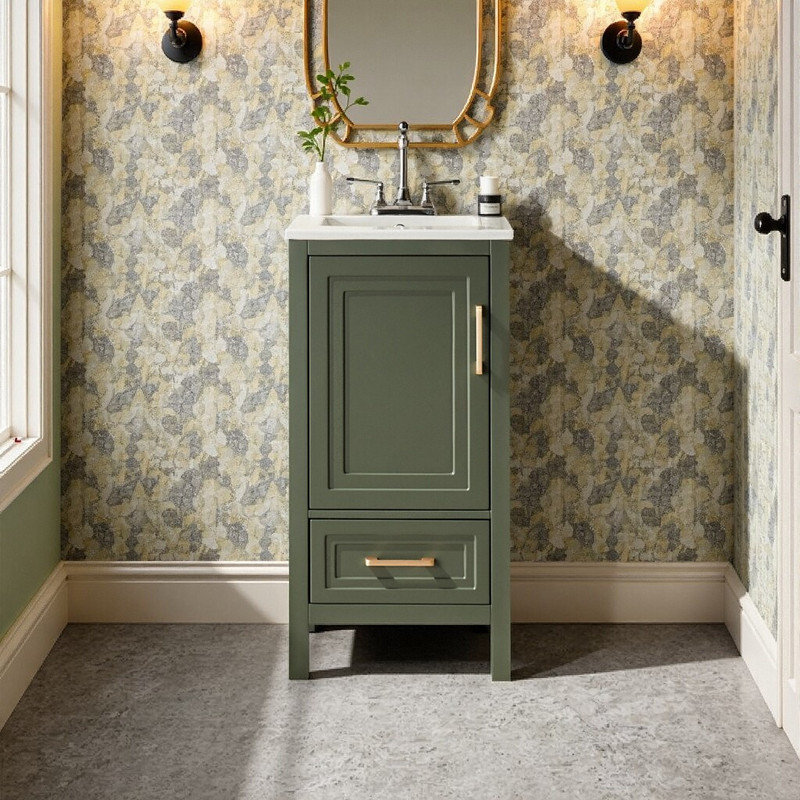 Meuble-lavabo autoportant VESTO de 45,7 cm (18 pouces) en bois massif avec comptoir, entièrement assemblé, Vert
