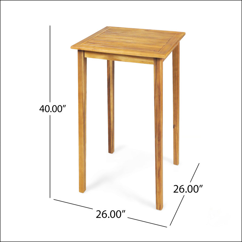 Table de bar d'extérieur carrée en bois d'acacia minimaliste avec finition en teck pour une utilisation durable et élégante du patio