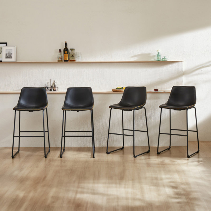 Ensemble de 2 tabourets de bar à hauteur de comptoir en cuir, Noir, noir, noir, noir