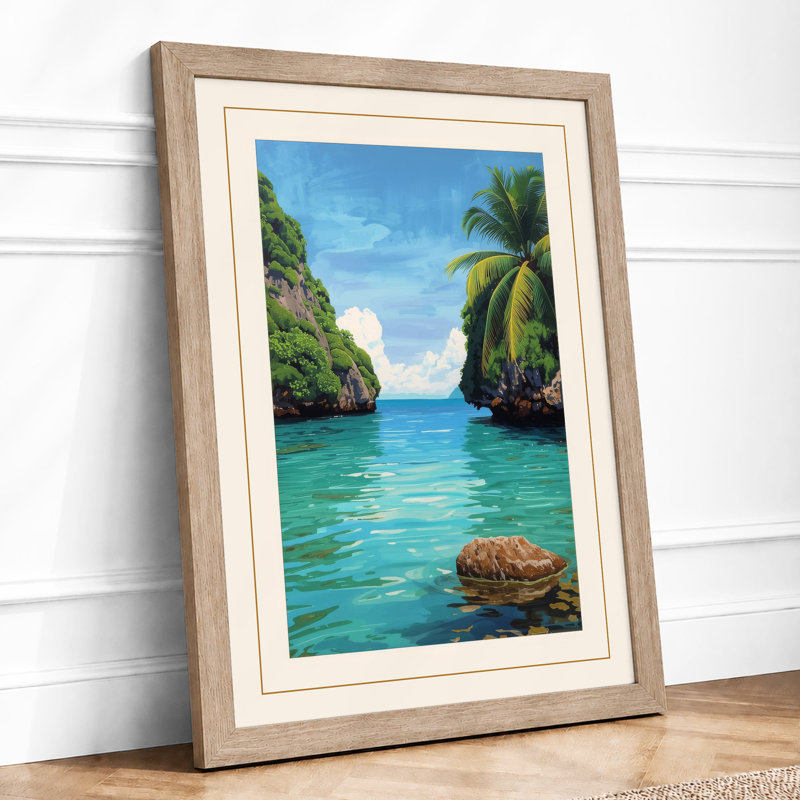 Tropical Lagoon Paradise Coastal - Framed Print, A1 - 84.1 x 59.4 cm, Oak
