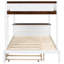 Lit superposé avec lit gigogne simple, blanc et noyer, ports de bureau, tiroirs cachés pour lit gigogne dans le lit, 2 et trois trous,