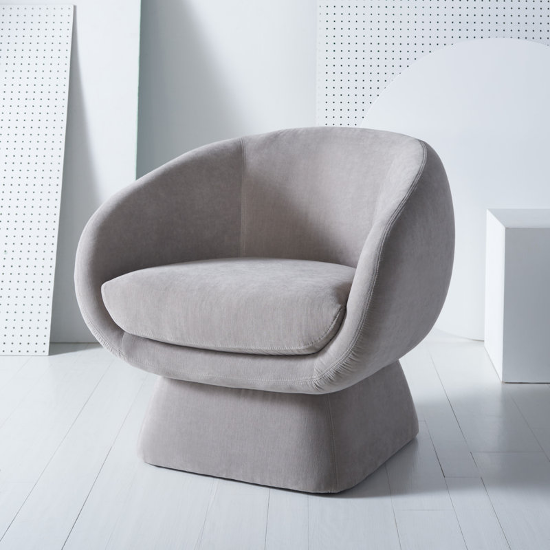 Fauteuil demi-tonneau en polyester 30,7 po Genata, Lin gris