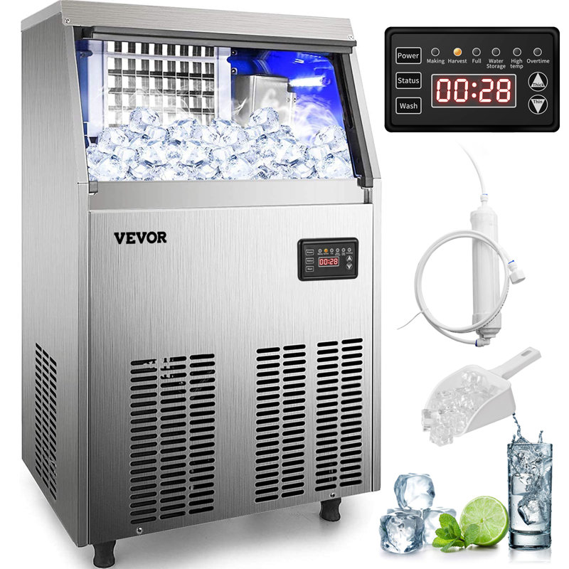 Machine à glaçons commerciale VEVOR 110Lbs / 24H, machine à glaçons, cubes 5X8 avec bac de rangement 33LBS, panneau à DEL automatique, nettoyage automatique