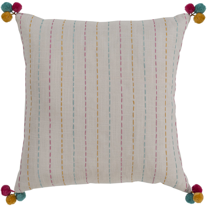 Coussin en coton Dhaka, Blanc cassé, Bourre en polyester, 22 po x 22 po