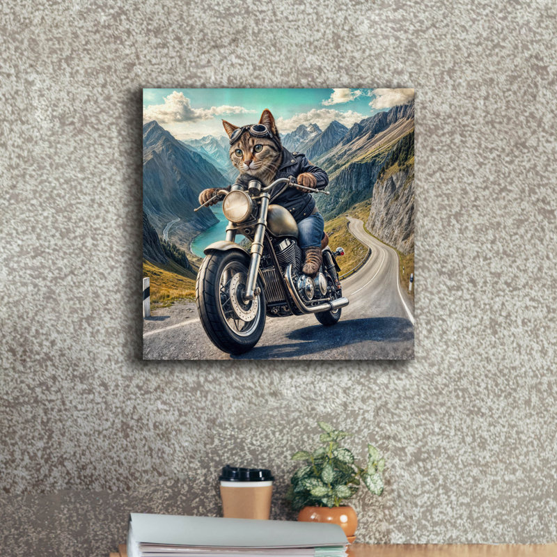 «Biker Cat» par Rey Klimt, art mural sur toile, H 18 po x l 18 po
