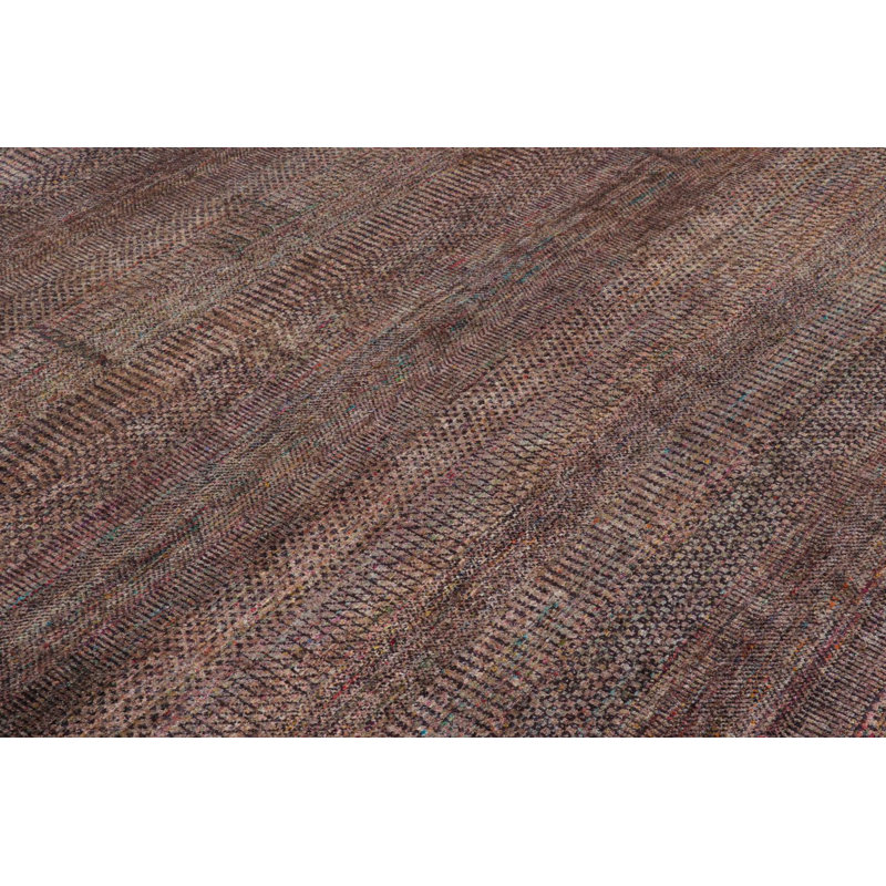 Textural Hand Knotted Silk Striped Area Rug, Rectangle 6' x 9'