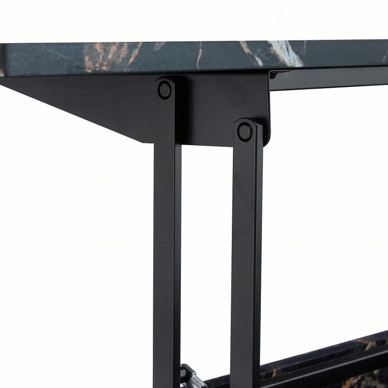 Table basse réglable en hauteur de 43,3 pouces avec rangement en verre trempé rustique pour le salon et le bureau, Noir
