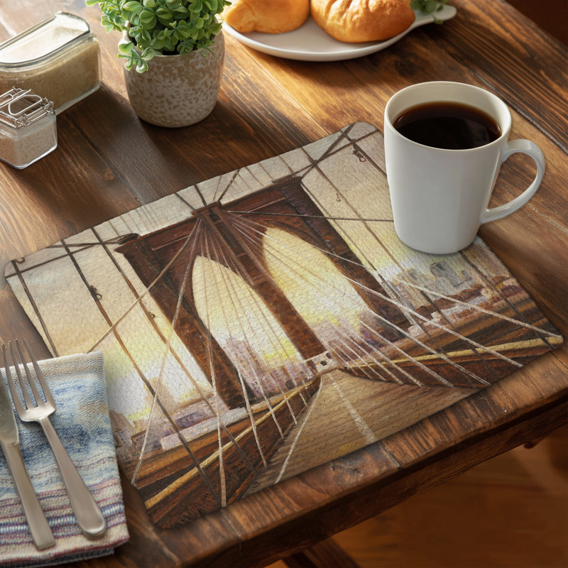 Sunset on Brooklyn Bridge Placemat - Hyperrealist Home Decor