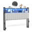 Tête de lit grand, tête de lit tapissier réglable avec tablettes à 2 niveaux et panneau perforé avec stations de charge et lumières DEL, tête de lit moderne avec rangement en lin et gris clair-284266786-284266791