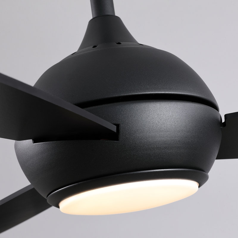 52''  3 - Blade Modern Dimmable Ceiling Fan with Remote Control and LED Light, Black, Black