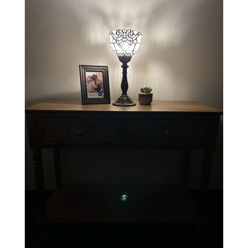 Simonetti Tiffany Mini Torch Table Lamp Baroque Style Stained Glass LED Bulb Included 6"W*6"D*15"H, White