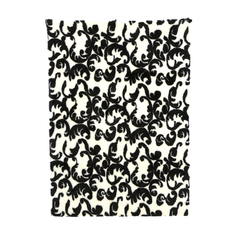 Contemporary Rectangle Black/White Washable Area Rug, 4'7" x 6'7"