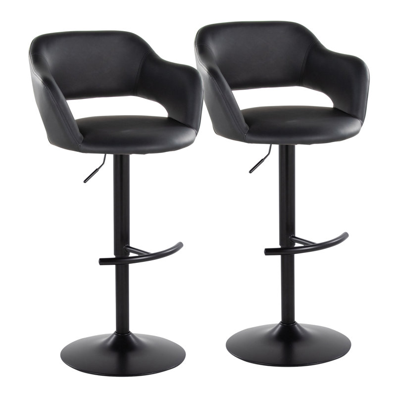 Margarite Adjustable Black Faux Leather Swivel Barstool Set