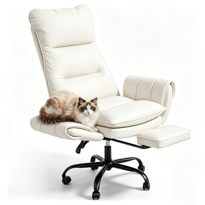 Big and Tall Office Chair, Flip Armrests for Pets & Cross Legged Sitting, Executive Ergonomic Computer Gaming Chair with Foot Rest, Teddy Fleece Wide Seat Reclining Desk Chair