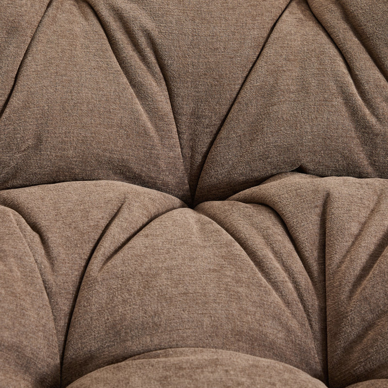 Renasha 37'' Wide Swivel Barrel Chair,Accent chair,Reading chair with tufted back  , Brown Chenille