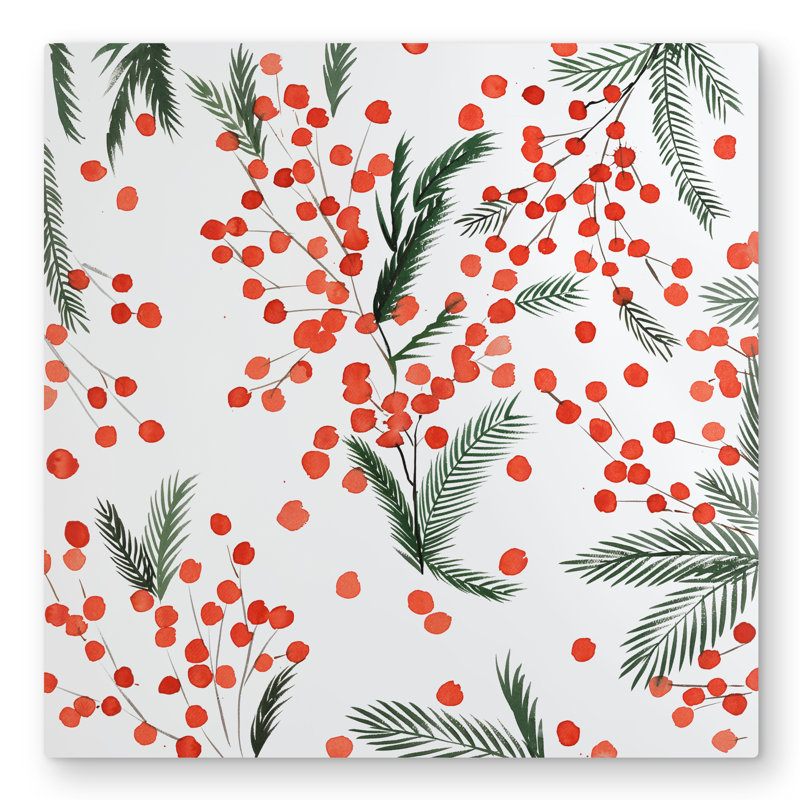 Mistletoe Leaf Pattern - Green Holidays Metal Print Decor