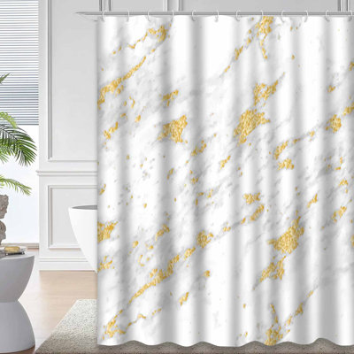 Gold Waterproof Shower Curtain, Shower Curtains for Bathroom with 12 Hooks