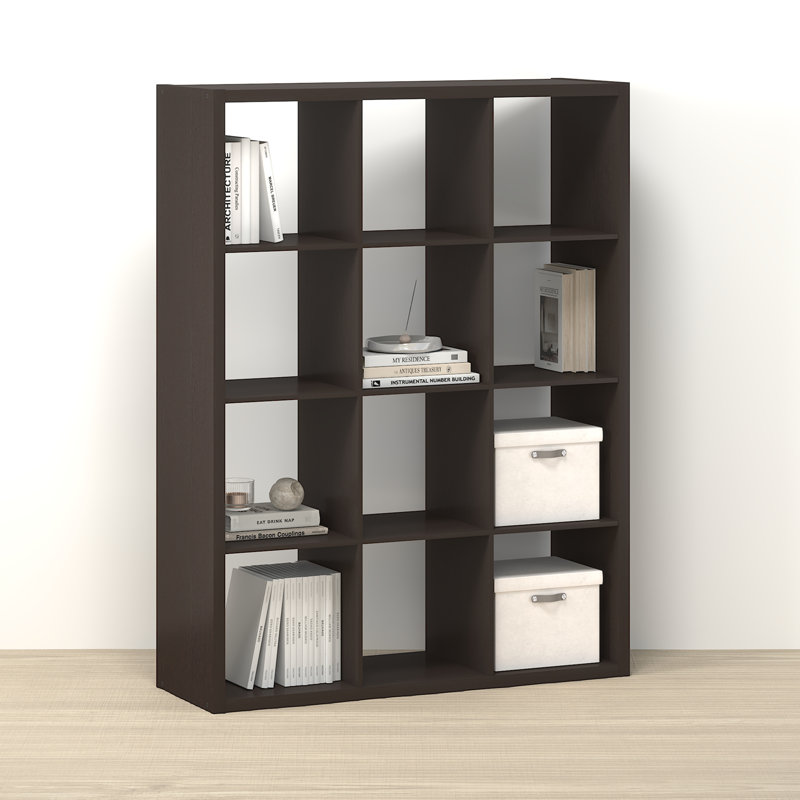 12-Cube Bookcase, Thick Frame, White, White, (12 Shelves) 57.95" H x 43.78" W x 14.57" D