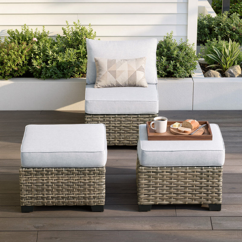 Ensemble de 3 chaises de patio sans accoudoirs et repose-pieds pour l'extérieur, Gray
