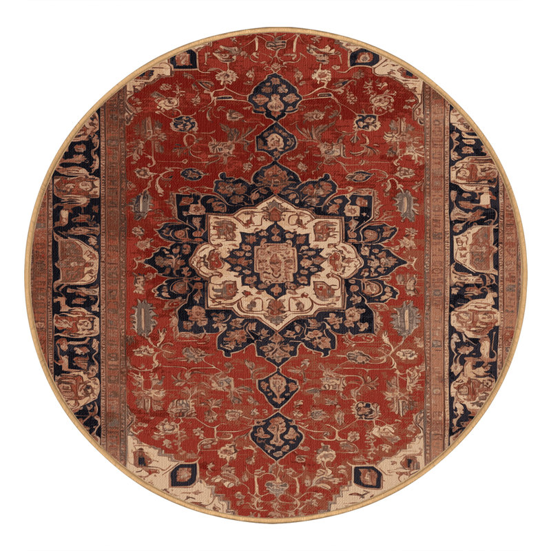 Machine Washable Persian Brown Area Rug, Round 8'