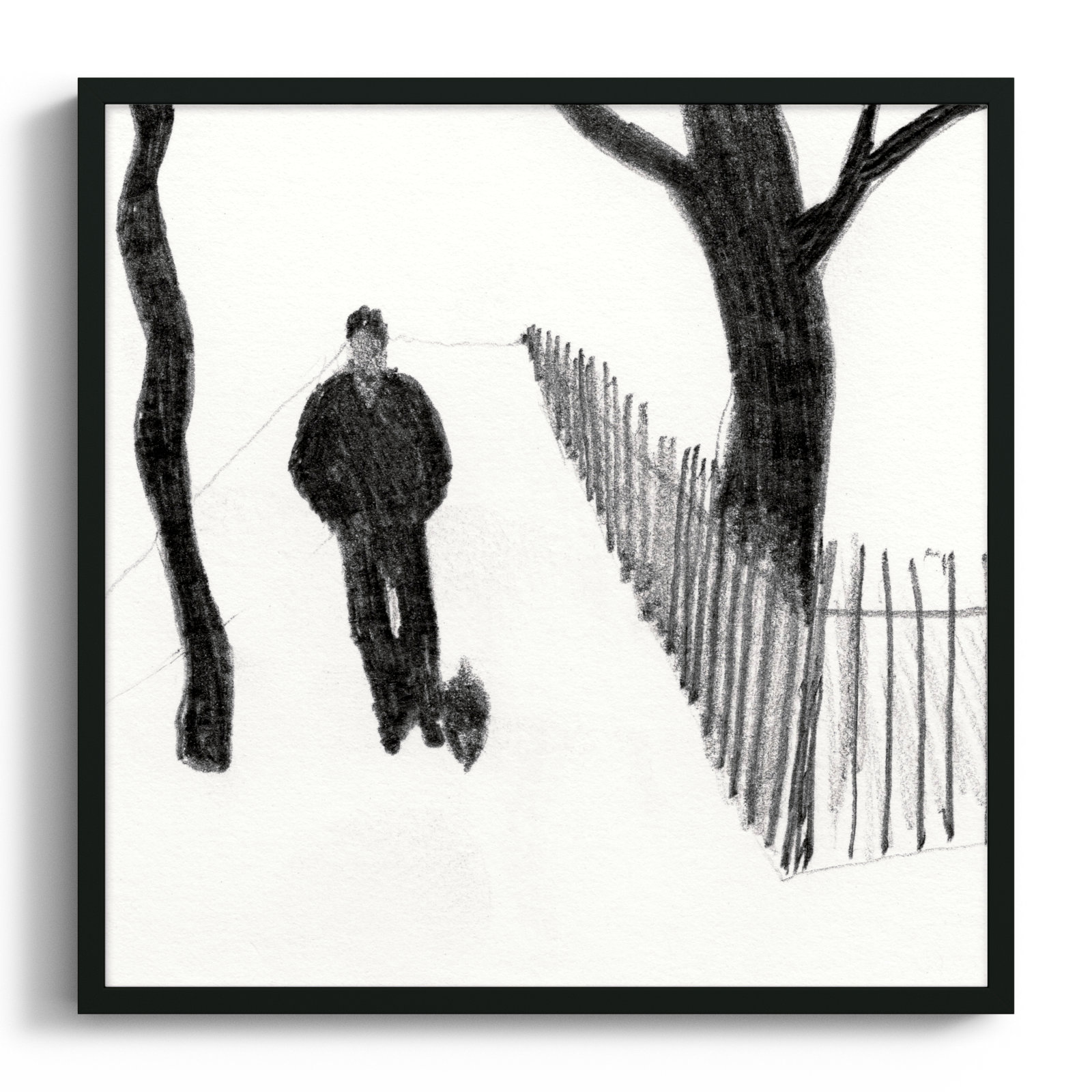 Walking The Dog by Simon Schneiderman, 16" H x 16" W x 1.25" D, Black