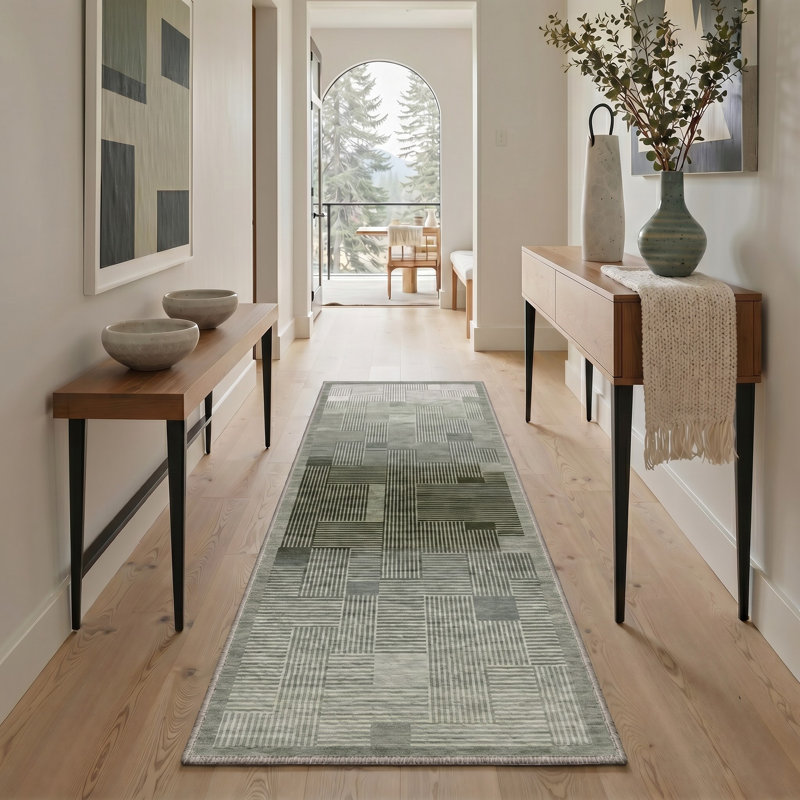 Tapis de couloir gris / ivoire lavable à la machine avec envers antidérapant, Tapis de couloir 96 po x 30 po