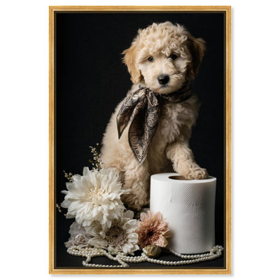 Impression sur toile Goldendoodle, impression sur toile, art de la salle de bain par Art Remedy, cadre doré, 20 x 30
