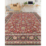 Hand Knotted Wool Oriental Area Rug in Wine And Navy