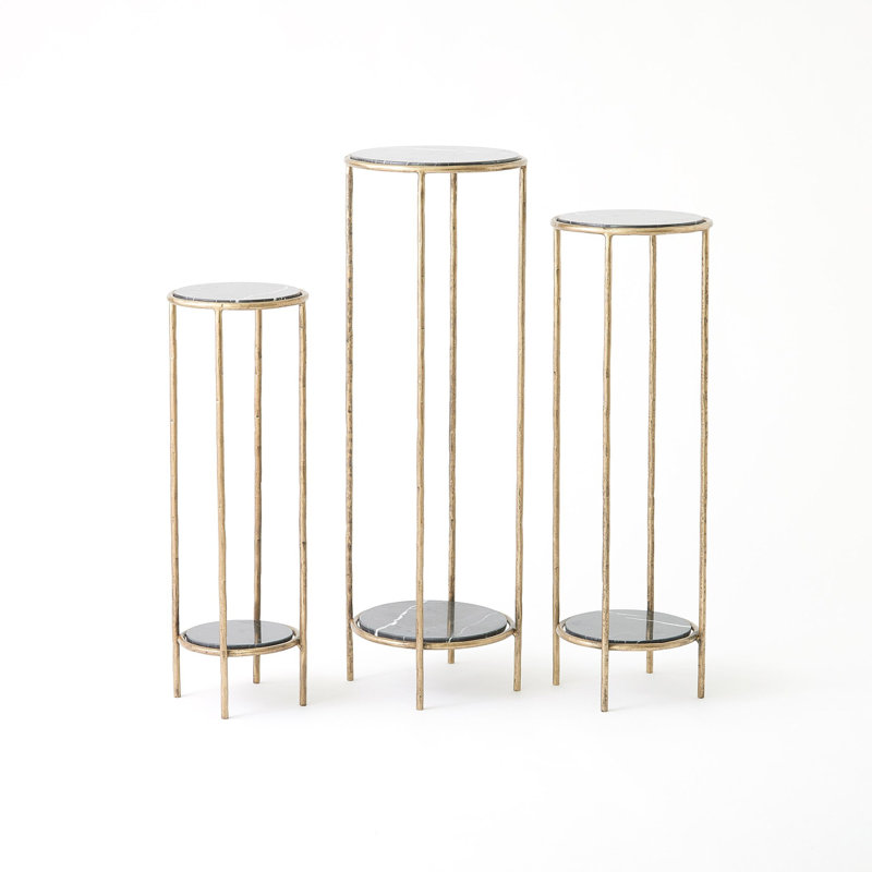 Iron Marble End Table, 32" H x 11" W x 11" D, Brass
