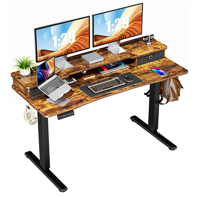 Bureau debout à hauteur ajustable Marzena, H 52 po x l 55 po x P 23 po, Blanc / blanc