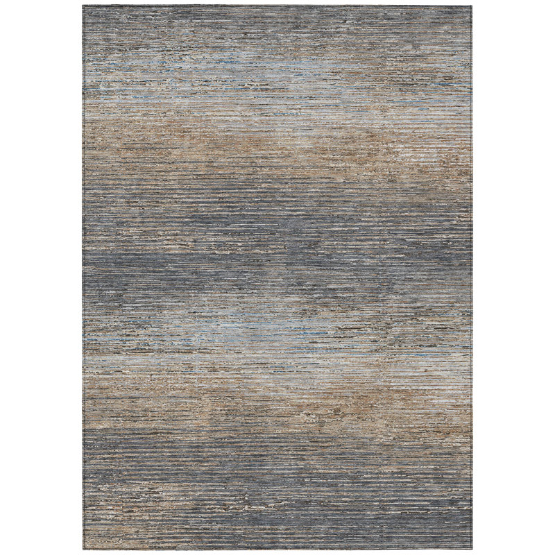 Tapis intérieur lavable rayé 9 pi x 12 pi étain