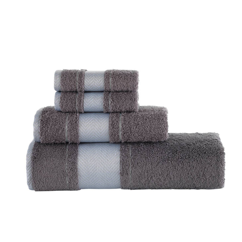KAFTHAN Textile Fishbone Turkish Cotton Bath Towels, Dark Gray