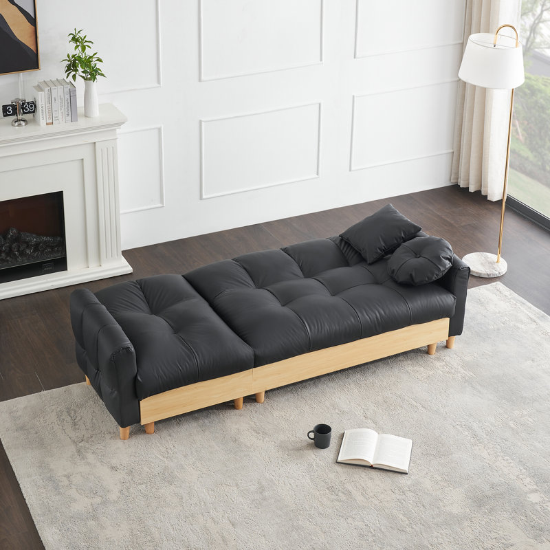 Canapé-lit à 3 places avec technologie Locker, Similicuir noir, H 32,5 po x l 84,65 po x P 41,73 po, 3