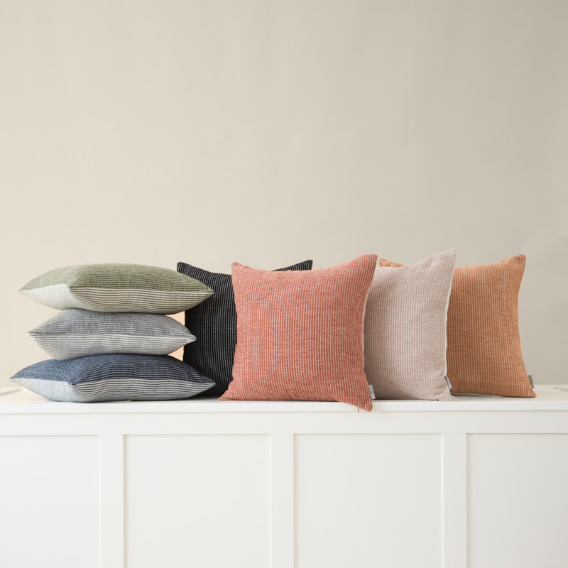 Copper Brown Reversible Woven Striped Chenille Square Pillow