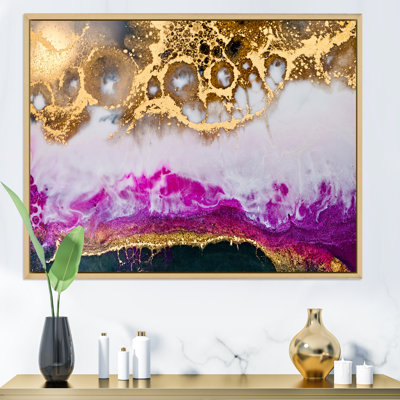 Résine époxy or blanc et fuchia - peinture sur toile