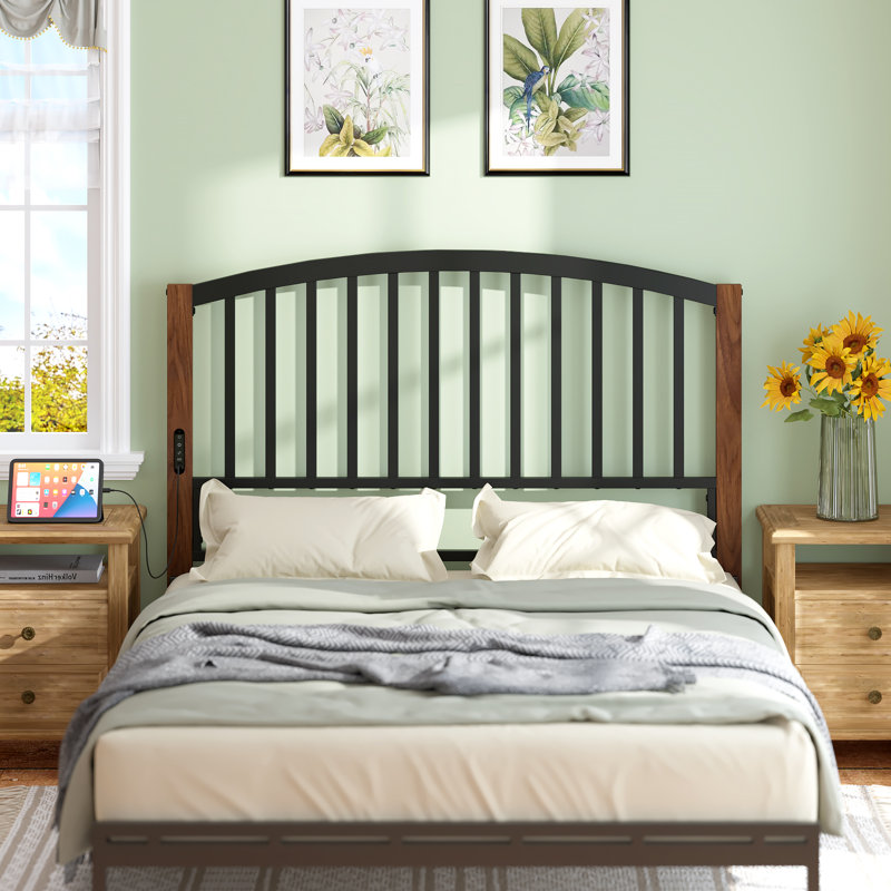 Arch Slats Metal Headboard, Wood Black, Full