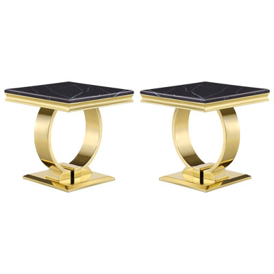 Ensemble de 2 tables de bout noires et dorées avec base en U