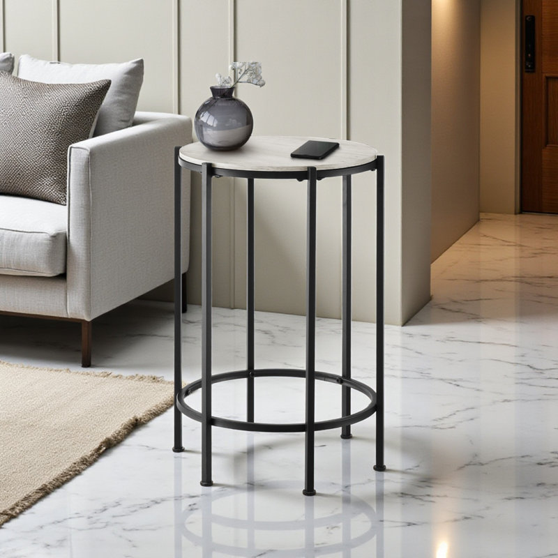 Accent Table, End, Round, Side Table, Small, Lamp, Living Room, Bedroom, Nightstand, Contemporary, White